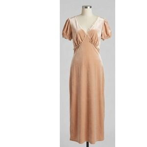 Lulus Dusty Rose Velvet Puff Sleeve Stretchy Lace Midi Dress Wedding Guest Large